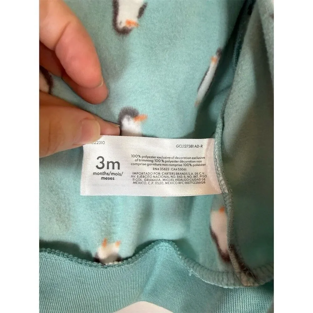 Carter’s Baby Unisex Fleece Full-Zip Hoodie Jacket Penguin Print Size 3M